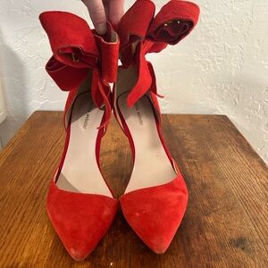 Sophia Webster Red Suede Heels with Bow